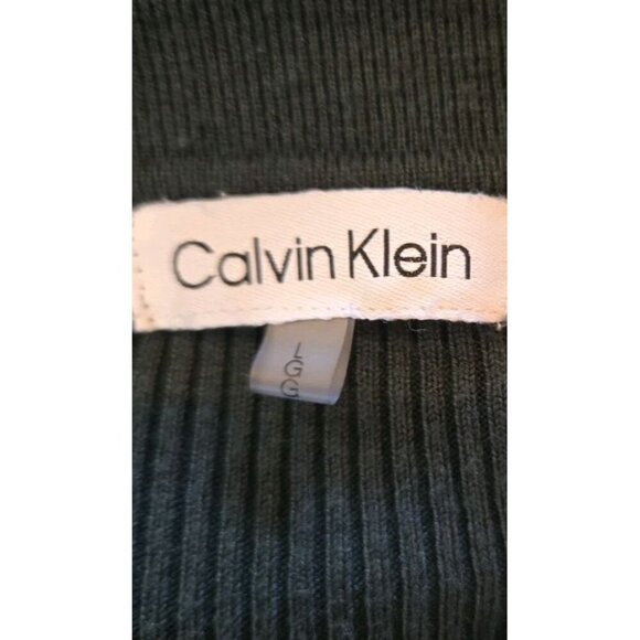 Calvin Klein Women Size L Dark Green Ribbed Collared Pullover Buttoned Sweater - Picture 3 of 9